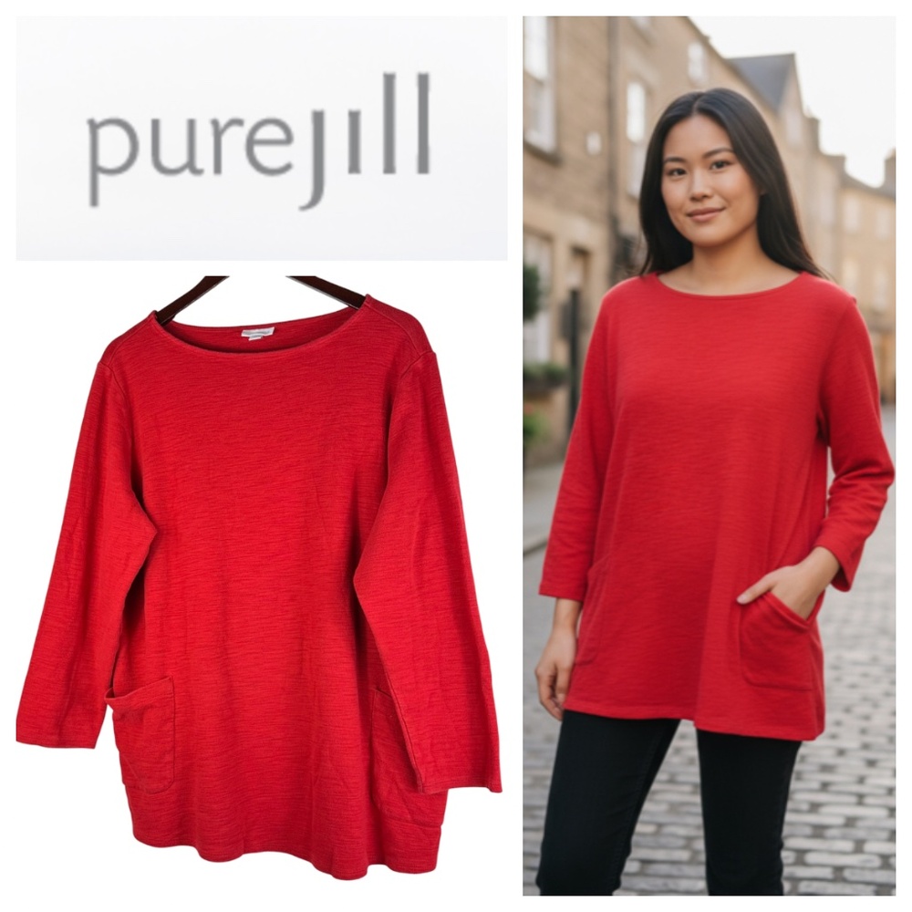 Pure Jill J. Jill Top Tunic Shirt Sz 2X XXL 18 20 Red Pockets Flowy Stretch